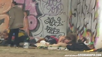 Public Threesome With Homeless Couple And Random Man Caught On Camera