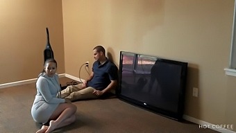 A Busty Latina Woman Engages In Sexual Activity With A Technician While Her Spouse Is Overseas.